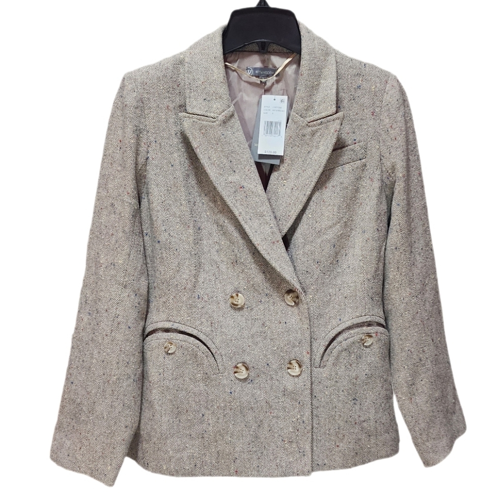 Wit & Wisdom Double Breasted Blazer Jacket Color Grey Oatmeal Multi Size S